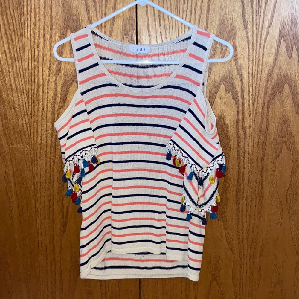 Striped open shoulder tank
